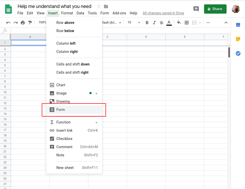 Create a Google Sheet