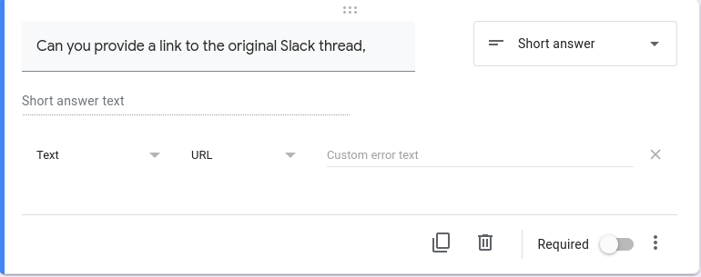 Google forms Short Text URL Validator