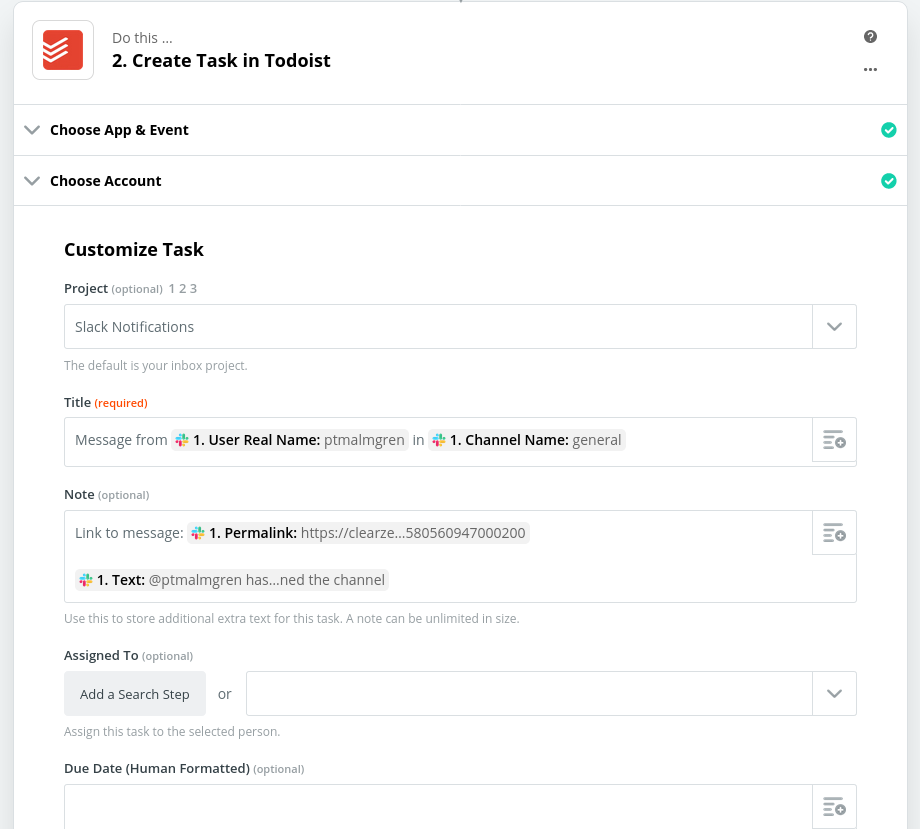 Create Todoist Task from Slack Notification
